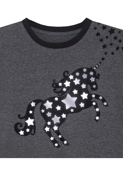 Denokids Yıldızlı Unicorn Fırfırlı Kız Çocuk Yazlık Gri Elbise