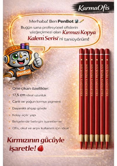 Kırmızı Başlık Kalemi 12 Li Set 17,5 Cm Profesyonel Kırmızı Kopya Kalem Ofis Okul Arşiv İçin Kırmızı K12