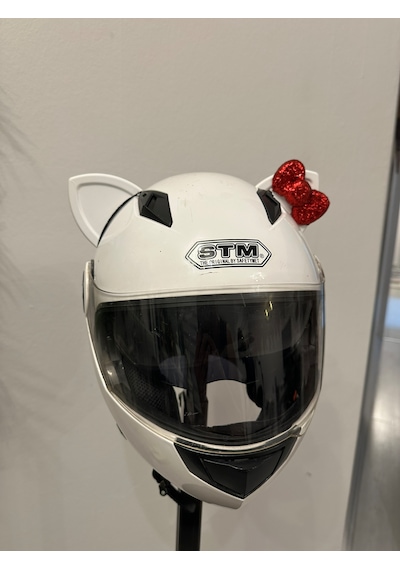 Motor & Motosiklet Kırmızı Fiyonklu Beyaz Kedi Kulak Kask Dış Aksesuarı Diğer