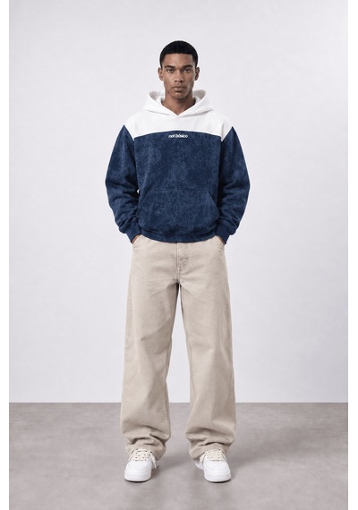 Respire Erkek Not Básico Baskılı Yıkamalı Oversize Hoodie Lacivert