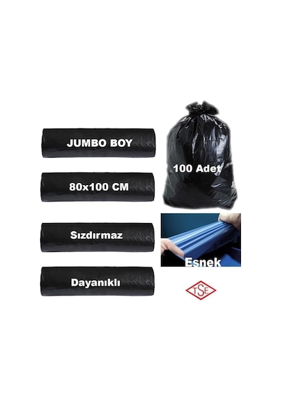 Jumbo Boy Rulo Çöp Poşeti 80x110 Cm Çöp Torbası 10lu 10 Paket 100 Adet