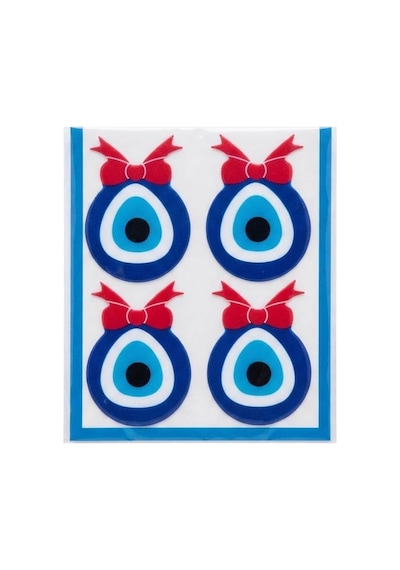 Tr Kurdeleli Nazar Boncuğu Sticker - 4 Adet, 4.5x6 Cm, Yapışkanlı Koruyucu Göz Etiketi, Dekoratif Oto Ve Eşya Süs 1