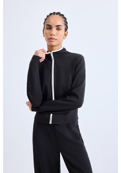 Defacto Standart Fit Dik Yaka Fermuarlı Skuba Dalgıç Kumaş Basic Sporcu Hırka H8523ax26aubk81 Siyah-bk81
