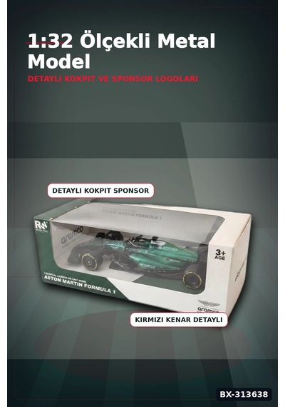 1:32 Aston Martin F1 Metal Diecast Model Araba - Çek Bırak Oyuncak, Koleksiyon Bx-313638