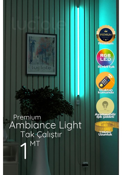 Köşe Led Abajur Aplik Gece Lambası Yatak Üstü Çok Özellikli 16 Renkli 4 Animasyonlu Açık Kırmızı