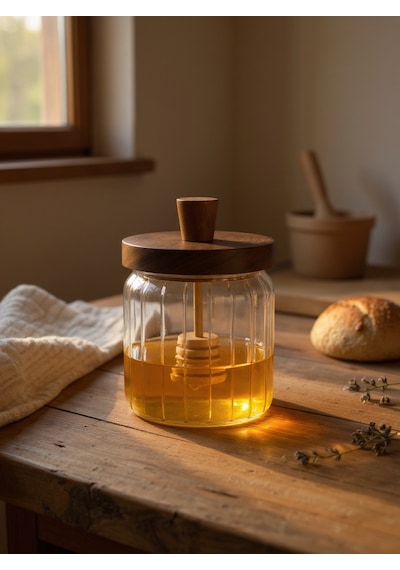 Akayev Akasya Kaşıklı Bal Kavanozu 430 Ml Kahverengi