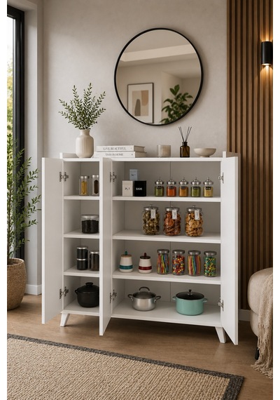 Renazzo %100 Mdf 3 Kapaklı Çok Amaçlı Dolap Mutfak Dolabı Banyo Beyaz