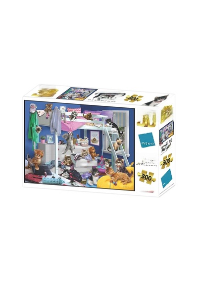 Eğlenceli Yatak Odası Kedileri Puzzle 300 Parça
