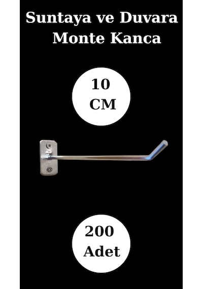 200 Adet 10 Cm Suntaya Kanca Duvara Monte Kanca Çok Amaçlı Kanca Krom