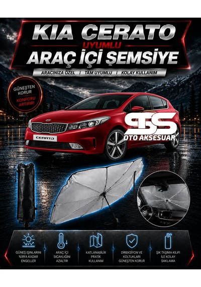Kia Cerato Araç Ön Cam Güneşliği Katlanabilir Şemsiye Oto Güneşlik Uv Korumalı Gölgelik Araba Oto Şemsiyesi