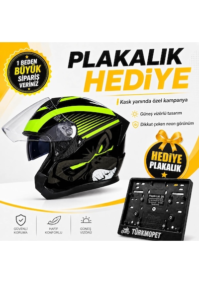 Rhkc Güneş Vizörlü Açık Yazlık Kask + Plakalık Yeşil