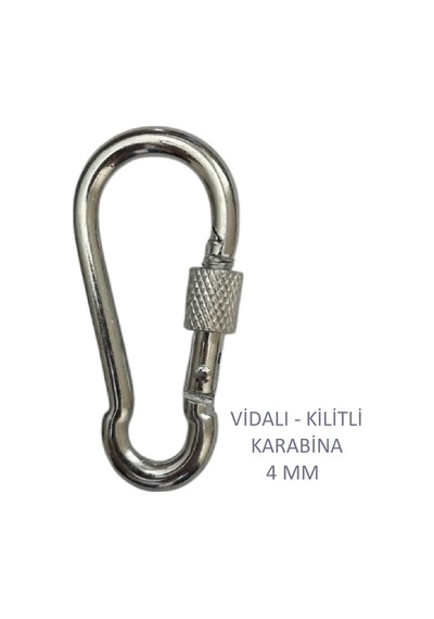 Galvanizli Vidalı Kilitli Karabina, 4 Mm, Askı, Çengel, Kanca, Anahtarlık 4 Adet