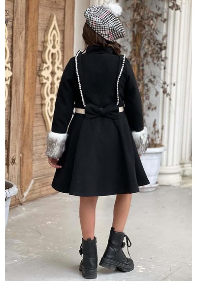 Riccotarz Kız Çocuk Ekose Desen Elbise Ve Kolları Peluş Ve İnci İşleme Siyah Kaşe Kaban Siyah Riccotarz Kız Çocuk Ekose Desen Elbise Ve Kolları Peluş Ve İnci İşleme Siyah Kaşe Kaban Siyah