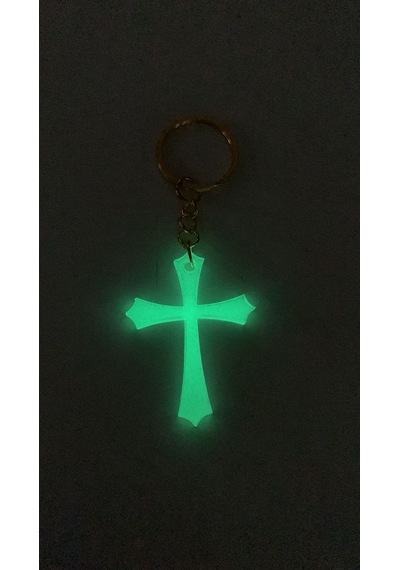 Yeşil Neon Renkli Haç Şekil Gold Aksesuarlı Anahtarl...