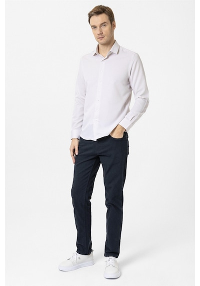 Süvari Bej Slim Fit Armürlü Klasik Yaka Gömlek