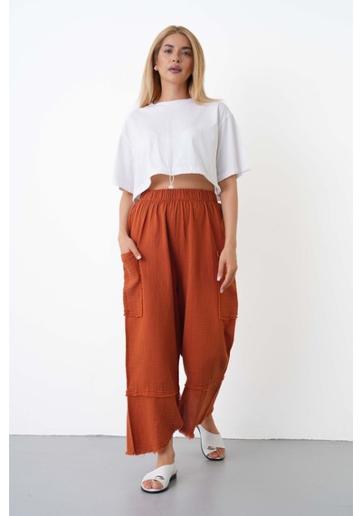 The Voler %100 Pamuk Müslin Şalvar Pantolon Kadın Yüksek Bel Oversize Rahat Kesim Cepli Siyah Yazlık Pantolon Kiremit The Voler %100 Pamuk Müslin Şalvar Pantolon Kadın Yüksek Bel Oversize Rahat Kesim Cepli Siyah Yazlık Pantolon Kiremit