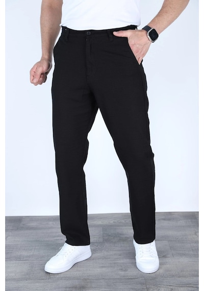 Myrab Denim Yazlık Rahat Kalıp Keten Pantolon Füme Siyah