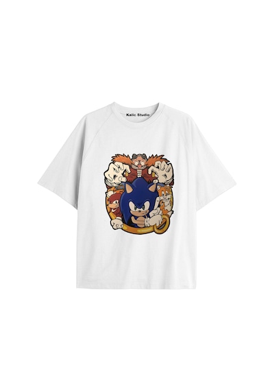 Kalic Studio Unisex Bay Sonic Desenli Beyaz Yazlık T-shirt Beyaz-185