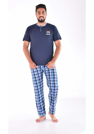 Pemilo 31104 - 1 2105 Ekose Desenli Kısa Kol Erkek Pijama Takımı Lacivert