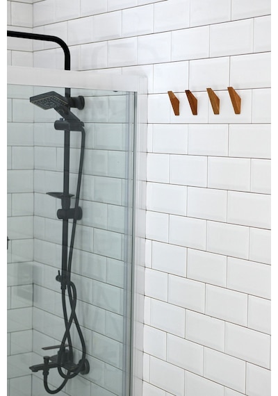 Banyo Askısı Yapışkanlı 4'lü Ahşap Askılık Ahşap
