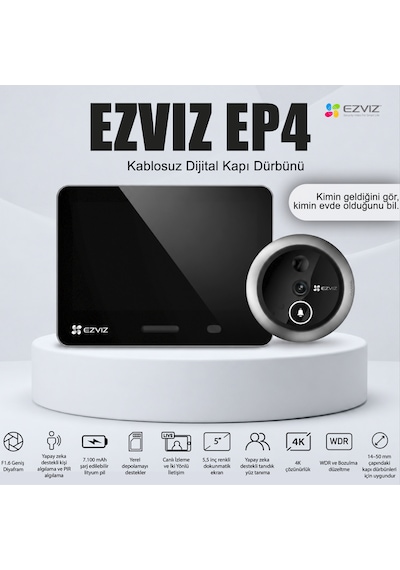 Ep4 4k Akıllı Görüntülü Kapı Dürbünü 5.5'' Dokunmatik Ekran Yüz Tanıma Aı İnsan Algılama Pır Çift Yö