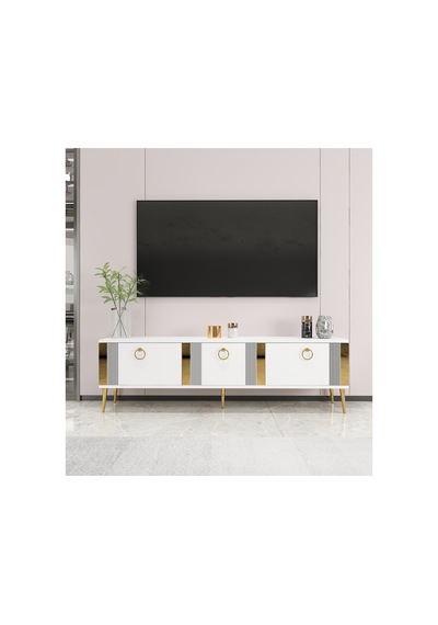Lunar 150 Cm Tv Ünitesi Tv Sehpası Beyaz-altın Beyaz-altın
