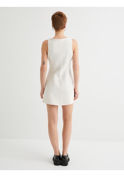 Koton Mini Tüvit Elbise Salopet İnci Düğme Detaylı Cepli Slim Fit Ekru 4sal80139ıw Ekru
