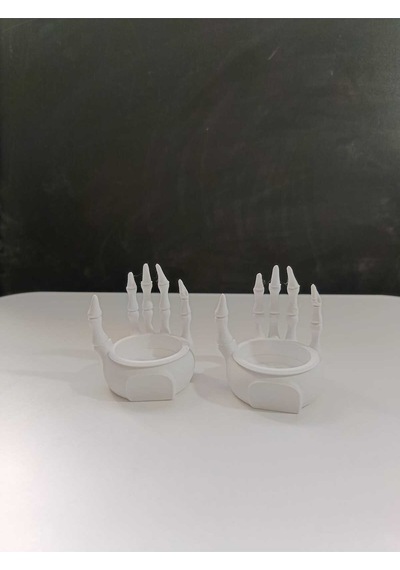 2 Li Beyaz El Figürlü Dekoratif Mumluk Seti Modern Tasarım Beyaz