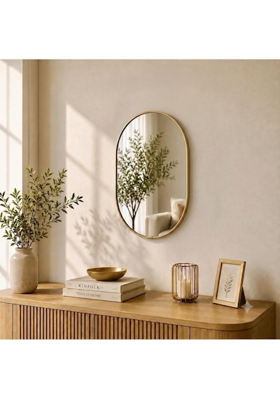 Gold Çerçeveli Dekoratif Duvar Aynası, 30 Cm, Gold Asma İpli Modern Salon Banyo Antre Makyaj Aynası Altın 30 X 30 Çok Renkli