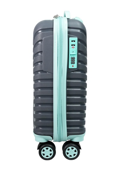 Pp Underseat Küçük Boy Gri-turkuaz Valiz 46x34x19 Cm 4 Tekerlek Şifreli Kilit Altın
