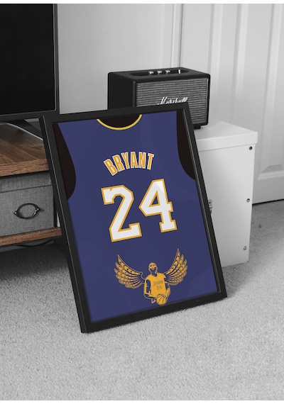 Kobe Bryant 24 Lakers Forma Tasarımlı Poster Tablo Siyah Çerçeveli