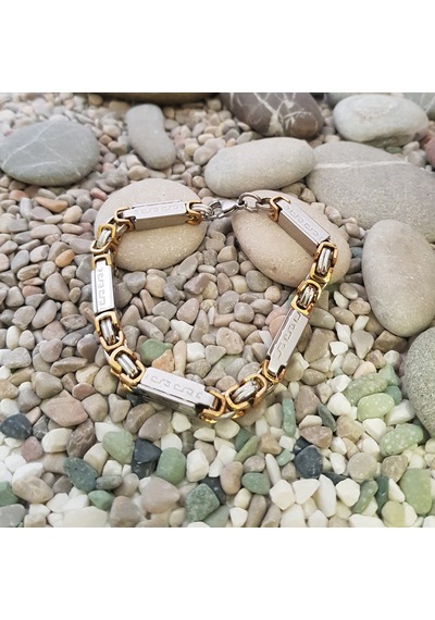 Ehediye Chavin 6 Mm. Kral Ve Greek Desen Çelik Erkek Bileklik Dg99Sr Altın