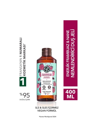 Yves Rocher Duş Jeli - Nemlendirici Enerjik Frambuaz Nane - Sls,sles İçermez,vegan-400ml Diğer