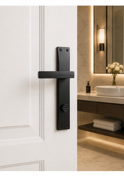 Kare Aynalı Wc Banyo Kapı Kolu Sağ Açılım Mat Siyah Alüminyum Kol Takımı