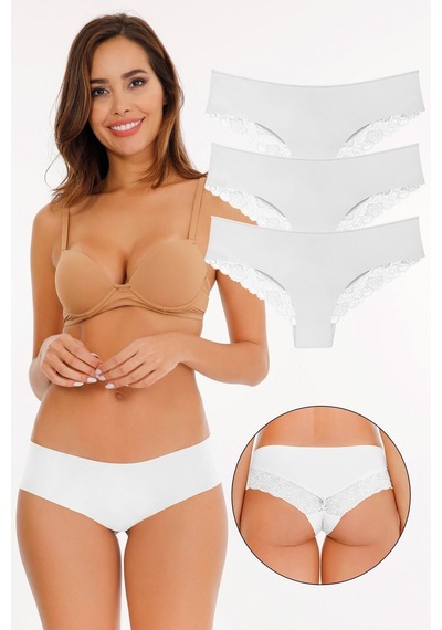 Sensu Kadın Lazer Kesim Dantelli Külot 3'lü Paket Set Beyaz - Kts2112 Beyaz