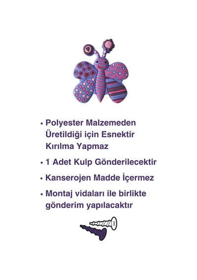 Mor Kelebek Çocuk Odası Mobilya Kulbu - Tek Vidalı - Polyester Dolap ve Çekmece Kulpu Mor