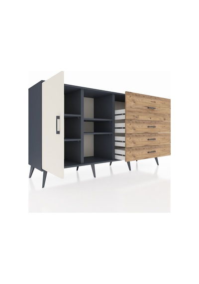 Hyperion Konsol 4 Raflı 4 Çekmeceli Tek Kapaklı 176x44x99 Antras Antrasit-aytaşı/çam Hyperion Konsol 4 Raflı 4 Çekmeceli Tek Kapaklı 176x44x99 Antras Antrasit-aytaşı/çam