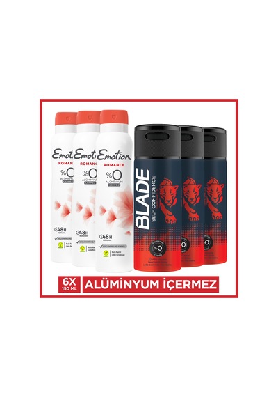 Blade Self Confidence Erkek Deodorant 3x150 Ml,emotion Romance Kadın Deodorant 3x150 Ml