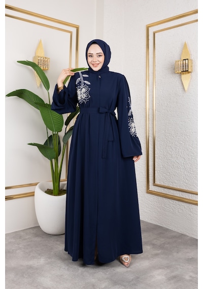 Nevayla Moda İnci Detaylı Ferace - Lacivert / F0141 Lacivert