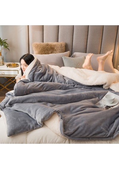 Mulberry Sherpa Polar Çift Taraflı Tek Kişilik Battaniye 160 x 220 CM Açık Gri