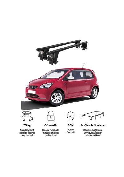 Royal Seat Mii 2012-2021 Uyumlu Siyah Kilitli Ara Atkı Port Bagaj Tavan Barı