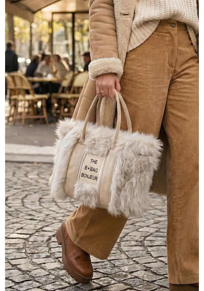 Vivazzaluxe Vintage Peluş Model The Bag Bonjeur Kadın El, Kol, Omuz Çanta Açık Bej