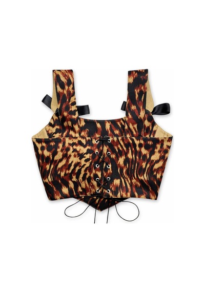 L'aura Corset Leopar Desenli Çift Taraflı Bayan Korse Büstiyer Kahverengi