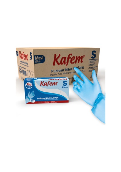 Kafem Mavi Nitril Eldiven Pudrasız (S) 100 Lü X 20 Paket (Koli)
