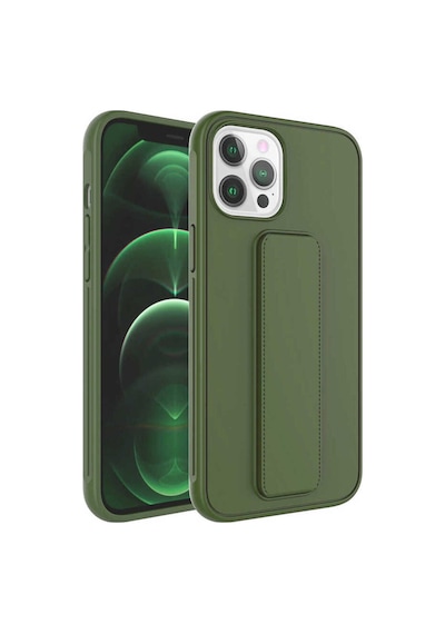 Apple Uyumlu iPhone 12 Pro Kılıf Zore Qstand Kapak Koyu Yeşil