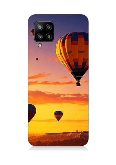 Samsung Galaxy A42 5g Uyumlu Gün Batımında Balonlar Desenli Silikon Kılıf Çok Renkli