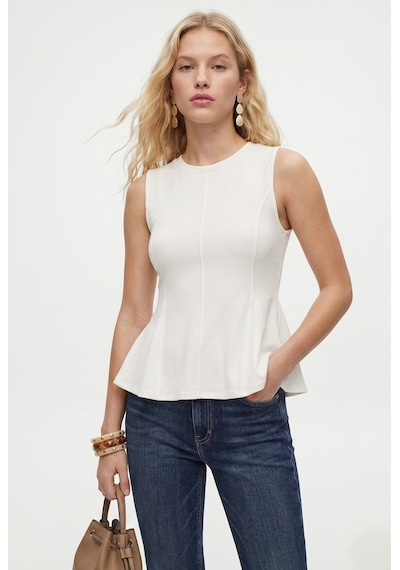 Ritnice Kadın Rowe %100 Pamuk Peplum Sıfır Kol Ekru Bluz