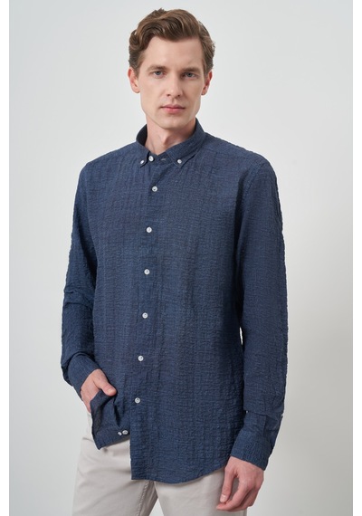 Morven Erkek Lacivert Pamuk Trend Slim Fit Düğmeli Yaka Gömlek 25ys004011200 Lacivert