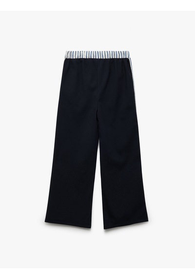 Koton Beli Bağcıklı Şerit Detaylı Geniş Paça Pantolon Lacivert 5skg40094aw Lacivert