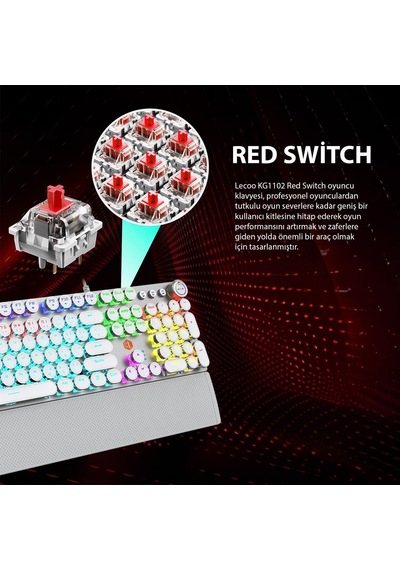 Kg1102 Usb Kablolu Red Switch Makro Tuşlu Rgb Led Aydınlatmalı Mekanik Gaming Türkçe Q Metalik Klavye Red Switch